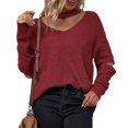thumbnail image 1 of Women's Trendy Knitted Tops Long Sleeve Crewneck Hallow Out Zip Tunic Sweater Solid Y2K Tunic Pullover Jumpers Wine,S, 1 of 6
