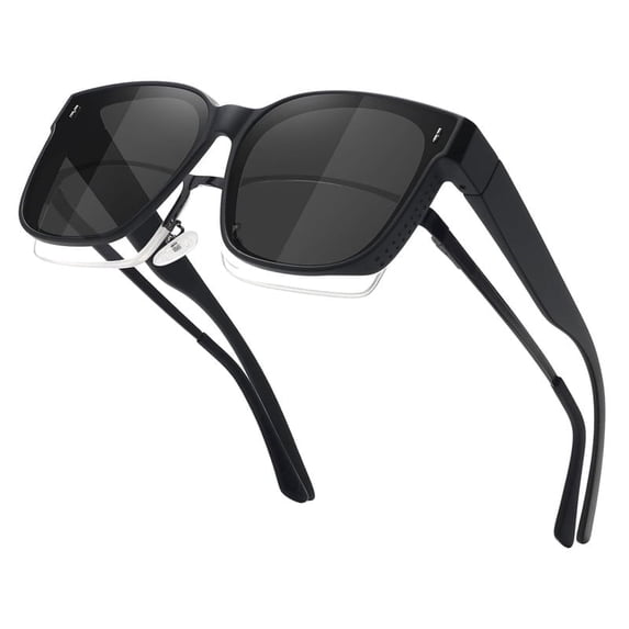 Women's Trendy Large Square Polarized Fit-over Sunglasses Black