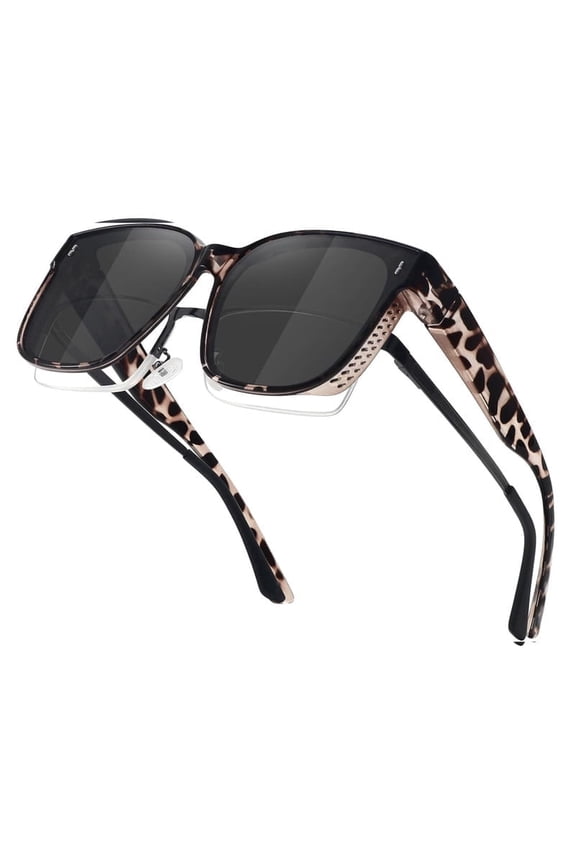 Women's Trendy Large Square Polarized Fit-over Sunglasses Leopard