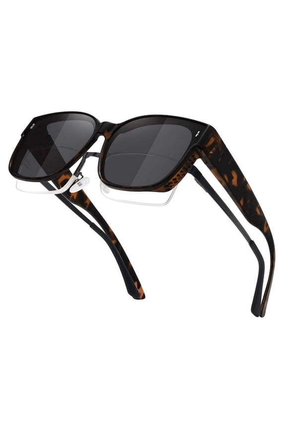 Women's Trendy Large Square Polarized Fit-over Sunglasses Tortoise Shell