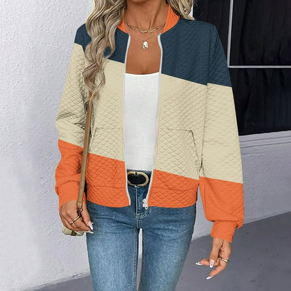 Women's Trendy Lightweight Jacket Gradient Printed Pocket Zipper Long Sleeve Hoodless Winter