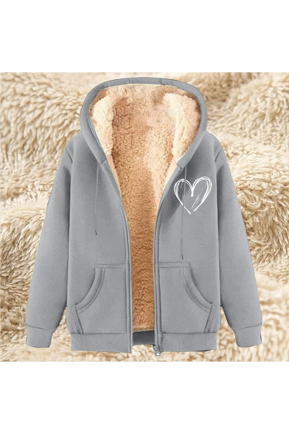 Women's Trendy Lightweight Jacket Printed Fleece Hooded Sweatshirt Fashion Outerwear