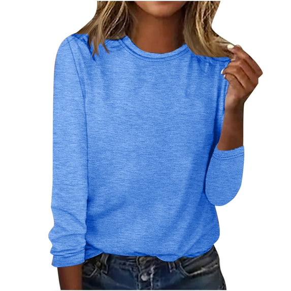 Women's Trendy Lightweight Plus Size Shirts Plain Casual Loose Solid Color Stylish Clothes for Ladies Oversized Fit Fashion Long Sleeve Round Neck Tops Sky Blue XXL