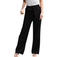 thumbnail image 1 of Women's Trendy Linen Pants Bow Knot Belted Elastic Waist Straight Leg Long Trousers Solid Color Loose Fit Lounge Yoga Pants, 1 of 6