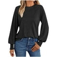 thumbnail image 1 of Women's Trendy Long Sleeve Tops with Pleats Solid Color Elastic Ruffled Cuffs Long Sleeve Casual T-shirts Loose (M, Black), 1 of 6