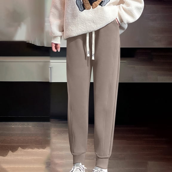 Women's Trendy Loose Sweatpants Fleece Thicken Trousers Winter Thermal Drawstring Slim Fit Jogging Pants (XL, White)