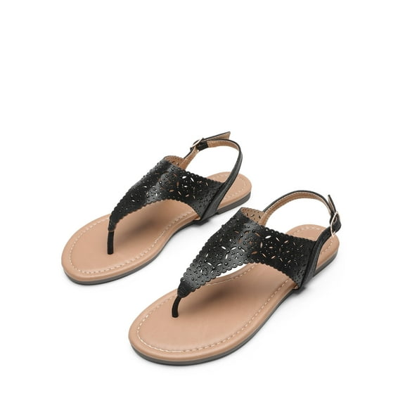 Women's Trendy Low Heel Rhinestone-Embellished T-Strap Sandals for Casual Elegance for Adults