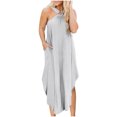 thumbnail image 1 of Women's Trendy Maxi Dresses Sleeveless Long Sexy Halter Irregular Hem Dress Casual Backless Sundresses with Pockets, 1 of 6