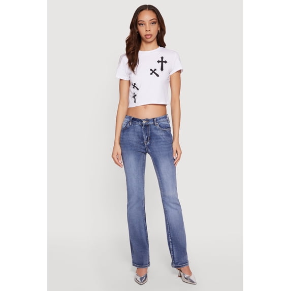 Women's Trendy Mid Rise Whiskered Bootcut Jeans