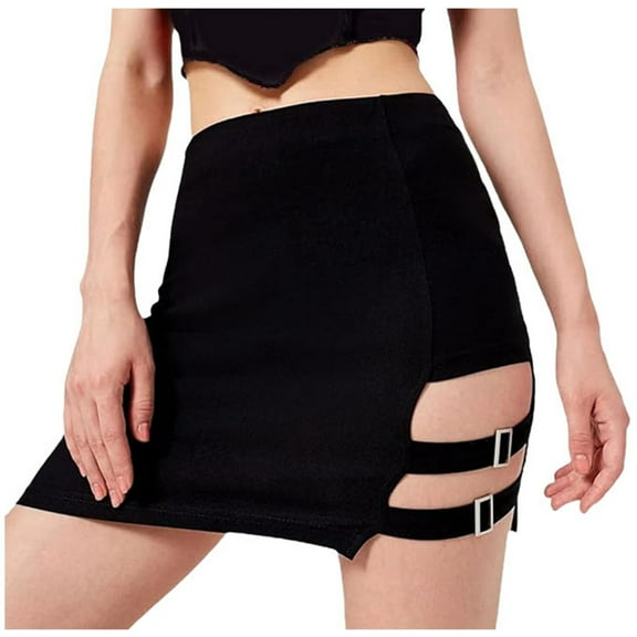 Women's Trendy Mini Skirts Tummy Control Short High Waist High Waisted Solid Color Black Skirt XXL