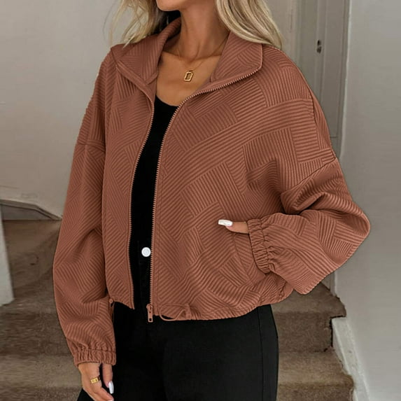 Women's Trendy Oversize Jacket Solid Color Lapel Long Sleeve Casual Outwear for Fall Winter