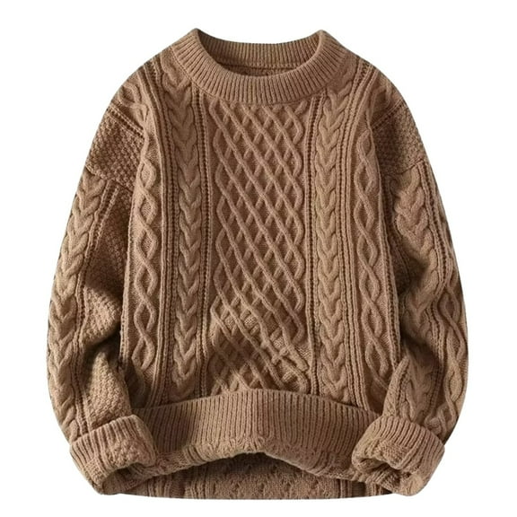Women's Trendy Oversized Cable Knit Chunky Sweater,Crewneck Long Sleeve Pullover Top with Soft Stretch Fabric for Fall Winter Season,Casual Comfort,Streetwear Fashion, and Holiday Party Wear Khaki L