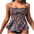 thumbnail image 1 of Women's Trendy Padded Bathing Suits Smocked Floral Tummy Control Swimsuits Peplum Swim Top Bottom 2 Piece Flowy Swimwear Black, M, 1 of 5