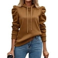 thumbnail image 1 of Women's Trendy Puff Long Sleeve Drawstring Hoodies Trendy Fall Winter Casual Pullover Sweatshirts for Women Dark Brown M, 1 of 8