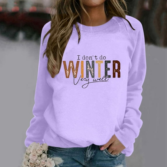 Women's Trendy Pullover Hoodie Letter Print Round Neck Top For Fall & Winter Lined Hoodie Women Distressed Plain Sweatshirt Cute Long Sleeve Top Blank Sweatshirts Butter Hoodies Women Light Pullover