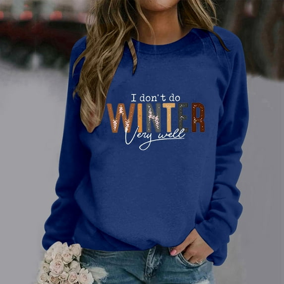 Women's Trendy Pullover Hoodie Letter Print Round Neck Top For Fall & Winter Lined Hoodie Women Distressed Plain Sweatshirt Cute Long Sleeve Top Blank Sweatshirts Butter Hoodies Women Light Pullover