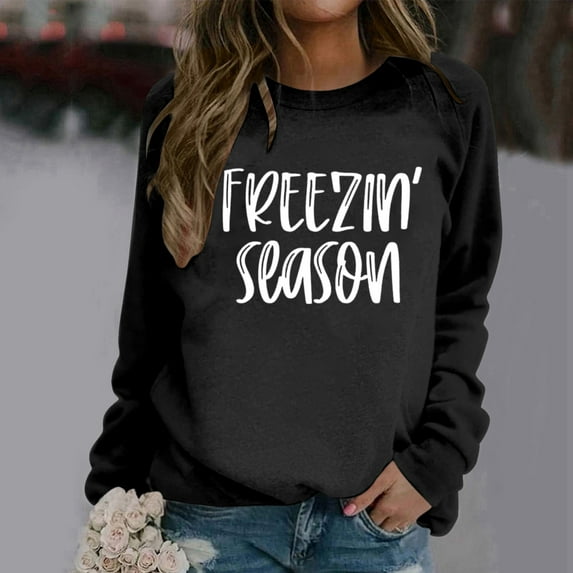 Women's Trendy Pullover Hoodie Letter Print Round Neck Top For Fall & Winter Winged Tops Women Juniors Pants Suit Ladies Track Jacket Boating Sweatshirt Women Color Jacket Decorative Sweatshirt Floral