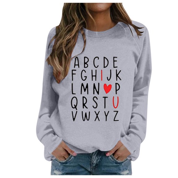 Women's Trendy Pullover Hoodie Letter Print Round Neck Top For Fall & Winter