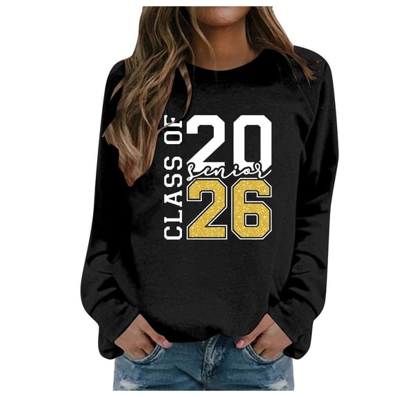Women's Trendy Pullover Hoodie Letter Print Round Neck Top For Fall & Winter