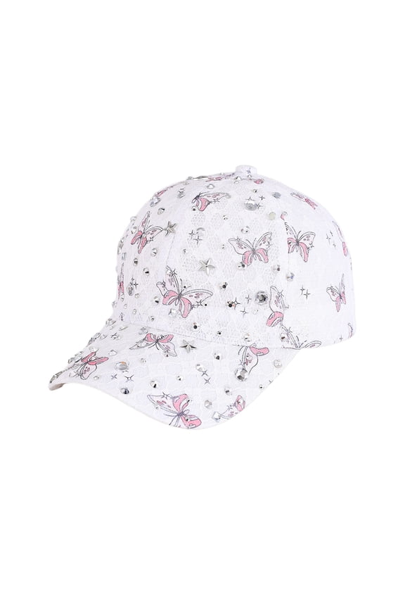 Women's Trendy Rhinestone Lace Butterfly Baseball Cap Breathable Sun Hat for Spring Summer Outdoor Activities Lightweight Retro Cute Caps Cooling Performance Hat for Beach Travel, Pink