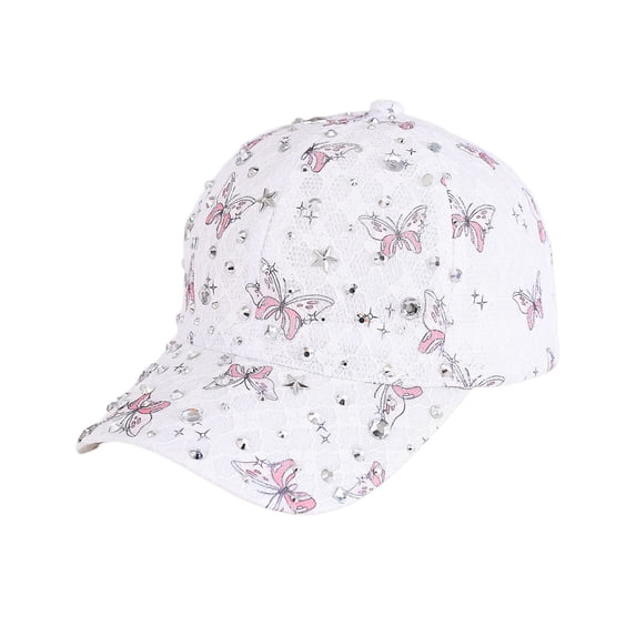 Women's Trendy Rhinestone Lace Butterfly Baseball Cap Breathable Sun Hat for Spring Summer Outdoor Activities Lightweight Retro Cute Caps Cooling Performance Hat for Beach Travel, Pink