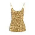 thumbnail image 1 of Women's Trendy Sequin Tops, Sleeveless Glitter Camisole Vest, Adjustable Straps Daily Halter Tank Tops Blouse Women Lighhtweight Tshirts for Night Club Party Performance Costume, Gold One Size, 1 of 4