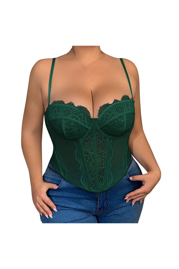 Women's Trendy Sexy Mesh Sheer Lace Spaghetti Strap Going Out Slimming Bustier Corset Bodysuit With Built In Bra Plus Size XL-4XL