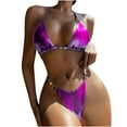 thumbnail image 1 of Black and Friday Women's Trendy Shiny Metallic Bikini Set Triangle Halter Padded Bra Adjustable G-String Two-Piece Swimsuit Bathing Suits Beachwear Purple S, 1 of 8