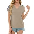 thumbnail image 1 of Women's Trendy Short Sleeve T-Shirts Flowers Embroidered Boho Tops V Neck Casual Summer Tees Tshirts (M, Khaki), 1 of 8