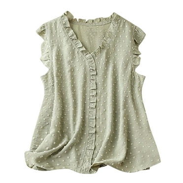 Women's Trendy Solid V-Neck Tank Top Sleeveless Casual Tank Tops Blouses 2024 Summer Clothes Flowy Shirts (01- Army Green,XXL)