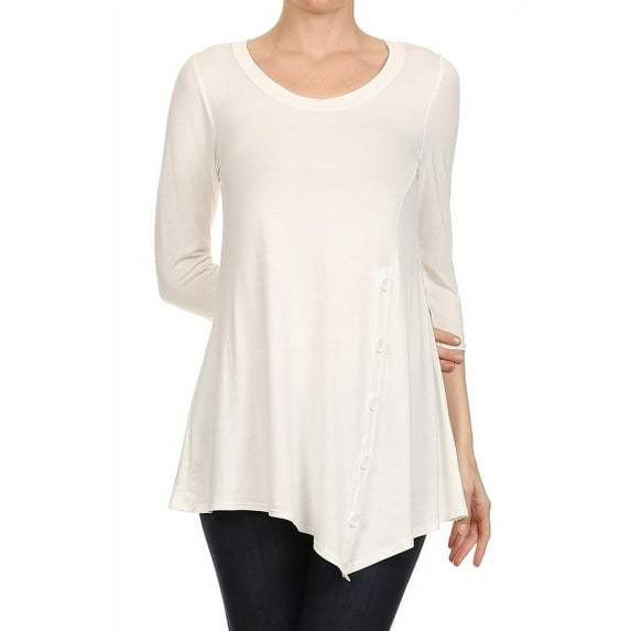 Women's Trendy Style 3/4 Sleeves Button Trim Solid Top