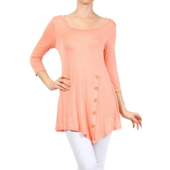 Women's Trendy Style 3/4 Sleeves Button Trim Solid Top