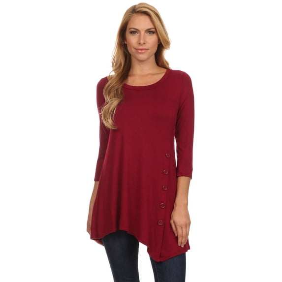 Women's Trendy Style 3/4 Sleeves Button Trim Solid Top
