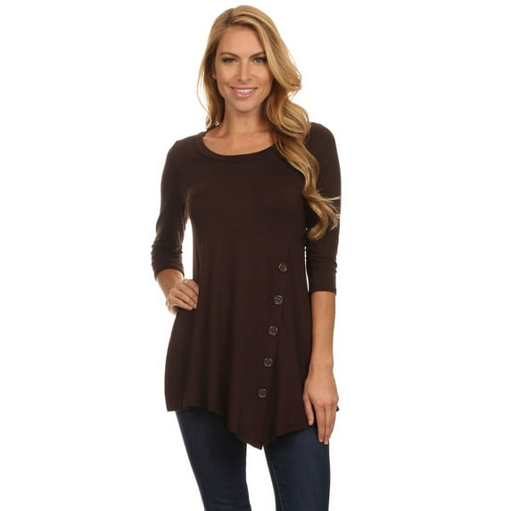 Women's Trendy Style 3/4 Sleeves Button Trim Solid Top