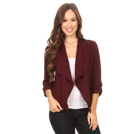 Women's Trendy Style 3/4 Sleeves Solid Open Jacket