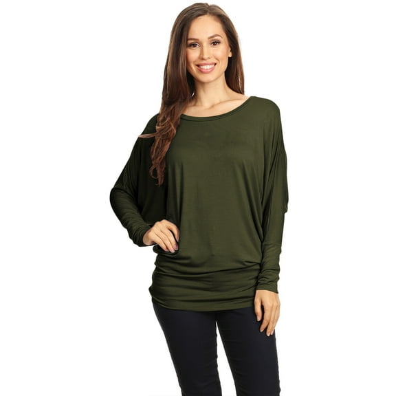 Women's Trendy Style Dolman Long Sleeves Solid Top