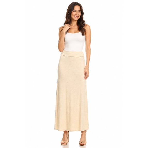 Women's Trendy Style Solid Maxi Long Skirt High Waist Waistband Relaxed Fit