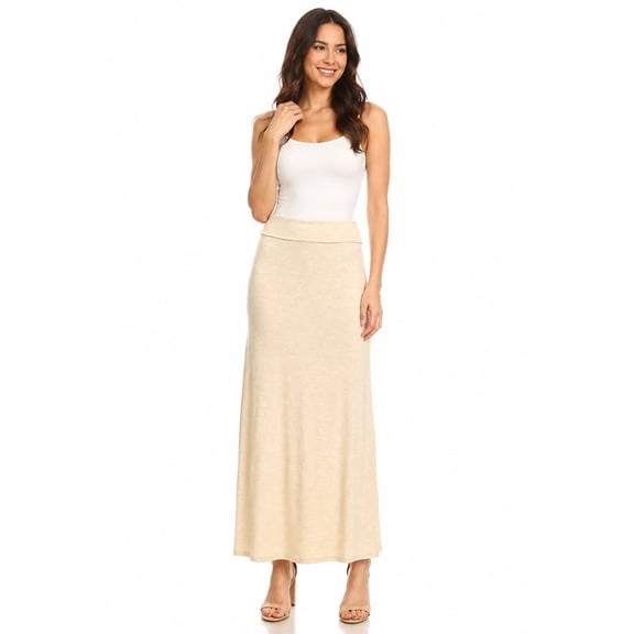 Women's Trendy Style Solid Maxi Long Skirt High Waist Waistband Relaxed Fit