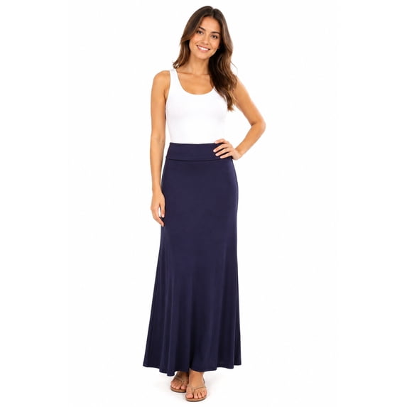 Women's Trendy Style Solid Maxi Long Skirt High Waist Waistband Relaxed Fit