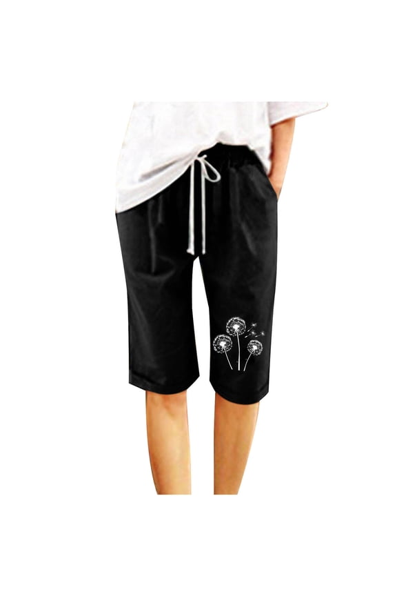 Women's Trendy Summer Cotton Linen Shorts Casual Cute Pattern Lounge Shorts Baggy High Waist Beach Short Pants