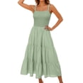 thumbnail image 1 of Women's Trendy Summer Maxi Dress Spaghetti Strap Smocked Tiered Ruffle Boho A Line Beach Casual Flowy Long Dresses, 1 of 4