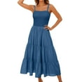 thumbnail image 1 of Women's Trendy Summer Maxi Dress Spaghetti Strap Smocked Tiered Ruffle Boho A Line Beach Casual Flowy Long Dresses, 1 of 4
