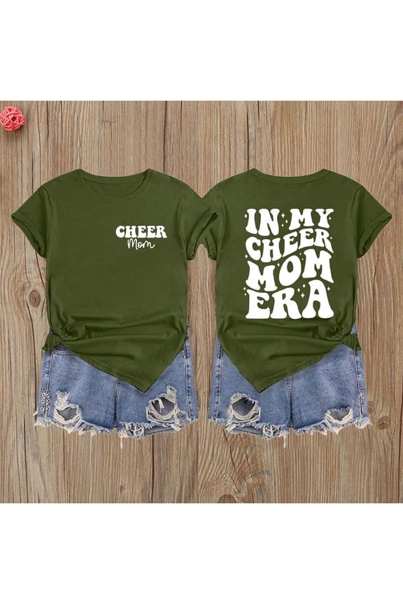 Women's Trendy Summer Tops Cheer Mom Shirts for Cheerleading Mom Graphic Tees Cheer Shirt Casual Funny Day T Shirt Fashion Tshirts S-2XL