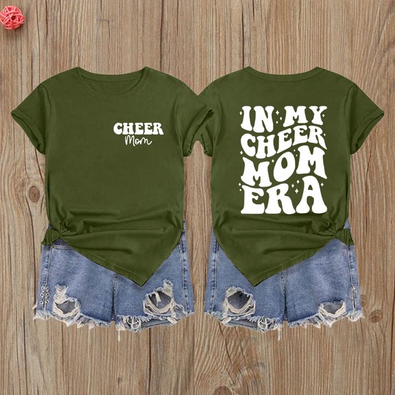 Women's Trendy Summer Tops Cheer Mom Shirts for Cheerleading Mom Graphic Tees Cheer Shirt Casual Funny Day T Shirt Fashion Tshirts S-2XL
