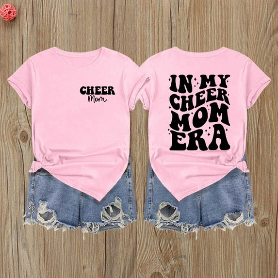 Women's Trendy Summer Tops Cheer Mom Shirts for Cheerleading Mom Graphic Tees Cheer Shirt Casual Funny Day T Shirt Fashion Tshirts S-2XL