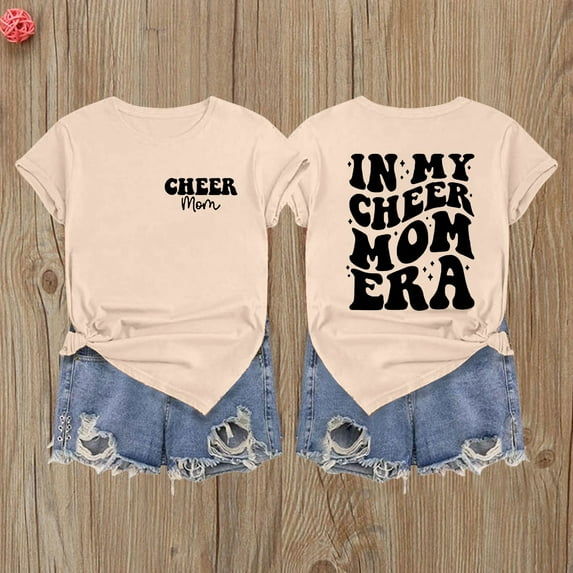 Women's Trendy Summer Tops Cheer Mom Shirts for Cheerleading Mom Graphic Tees Cheer Shirt Casual Funny Day T Shirt Fashion Tshirts S-2XL