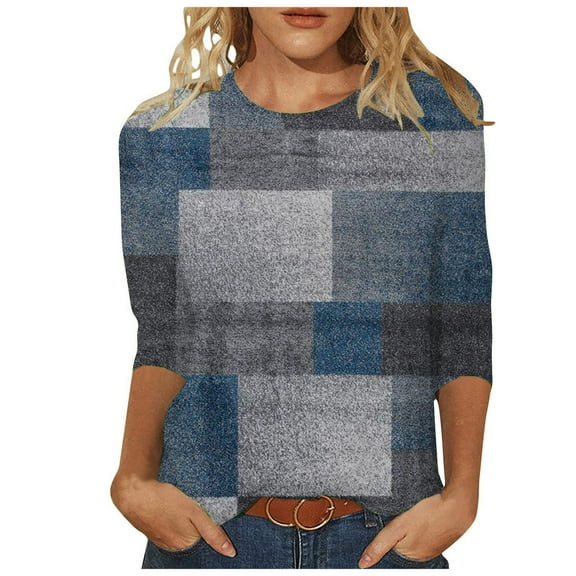 Women's Trendy Summer Tops Floral Letter Gradient Print Heart Dressy Tops 3/4 Sleeve Crew Neck Tshirts Flower Loose Casual Blouses Fashion Women Loose Blouse, S-2XL