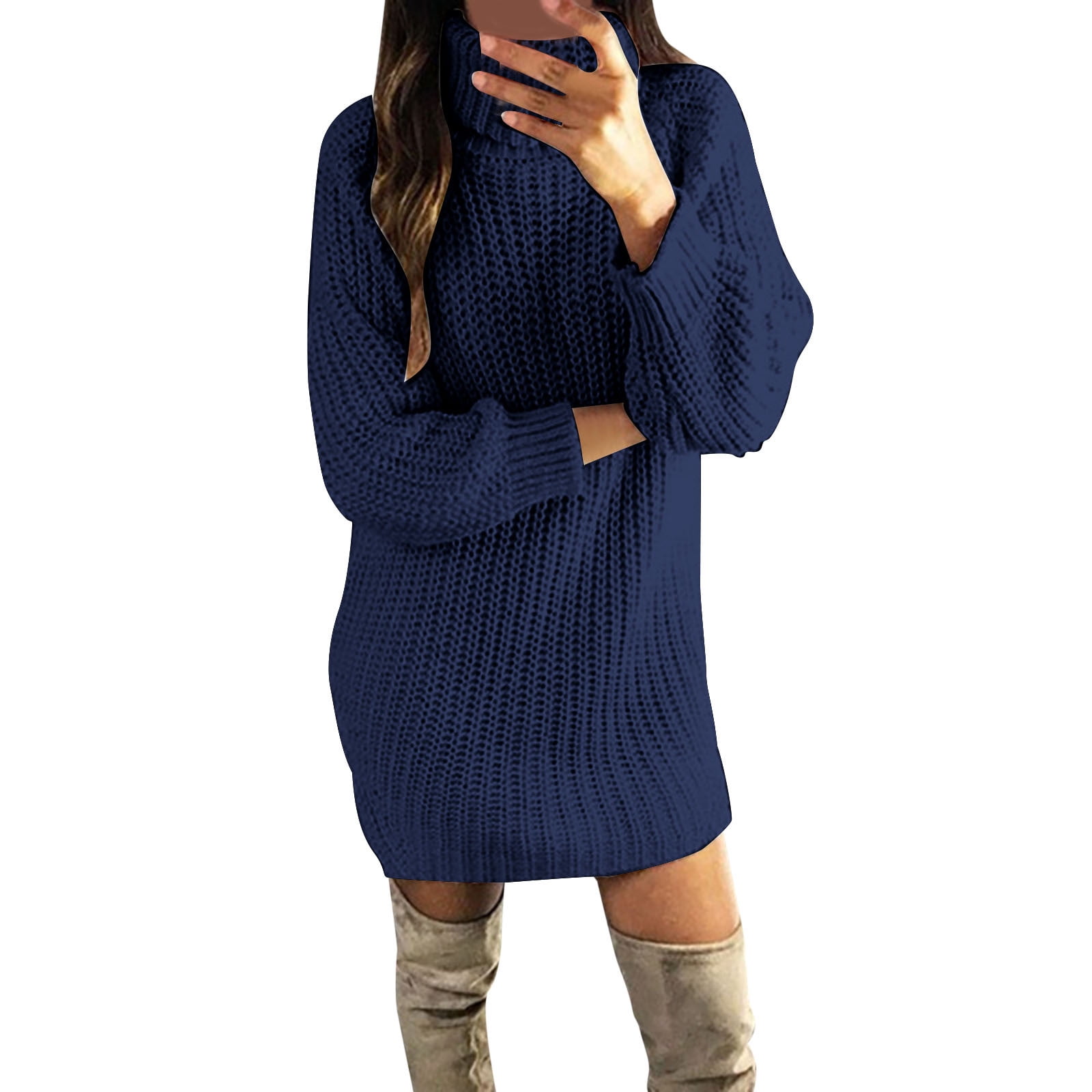 Women's Trendy Sweater Dress Long Pullover Mini Dresses Coat For Women  Casual Dressy Turtleneck Sweaters Solid Knitting Dress O Neck Long Sleeve  Tops 
