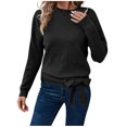 thumbnail image 1 of Women's Trendy Sweaters with Bowknot Drop Shoulder Long Sleeve Knitted Soft Tops Solid Color Cute Knitwear Clothes (XL, Black), 1 of 7