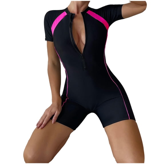 Women's Trendy Swimsuit One Piece High Leg Bathing Suit Plunge Brazilian Swimwear Athletic Suits Surfing Suit Jumpsuit Pink,XL